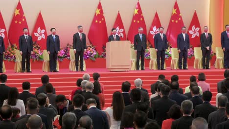 Hong-Kong-Chief-Executive-John-Lee-,-delivers-a-speech-during-the-ceremony-celebrating-China's-National-Day-and-anniversary,-the-founding-anniversary-of-the-People's-Republic-of-China