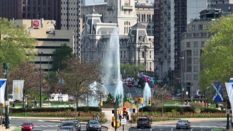 People-outside-enjoying-fountain-and-City-Hall-in-Philadelphia