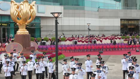 Una-Banda-De-Música-Actúa-Durante-Las-Celebraciones-Y-Festividades-Del-Día-Nacional-De-China,-El-Aniversario-De-La-Fundación-De-La-República-Popular-China.