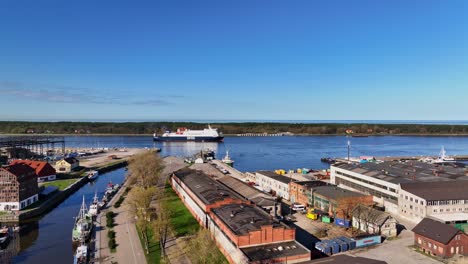 The-ferry-of-the-DFDS-company-sails-towards-the-port-gate-and-goes-to-the-Baltic-Sea-towards-Sweden