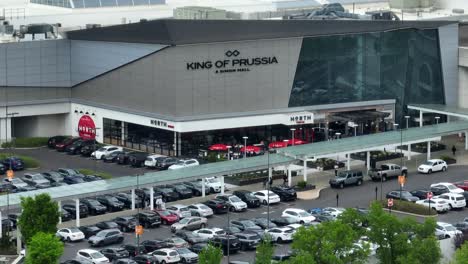 Rotational-aerial-drone-shot-of-King-of-Prussia-Mall-in-PA