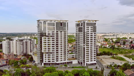 Real-estate,-modern-apartment-buildings-development-,-aerial-view,-Bucharest,-Romania