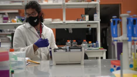 Scientist-prepares-a-western-blot-experiment-in-the-lab-late-at-night