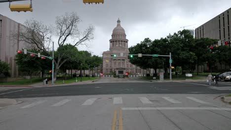 Texas-state-capitol-in-Austin,-Texas-with-gimbal-video-walking-forward