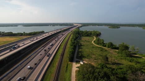 Editorial-Aerial-footage-of-cars-travelling-on-Highway-35E-in-Lewisville-Texas