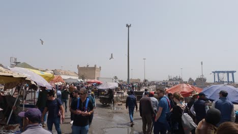 Wide-shot-of-tourists-visiting-fish-market