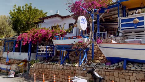 Exploring-sunny-paved-cobbled-streets-of-Turkish-costal-resort-of-Kas