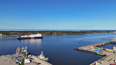 The-ferry-of-the-DFDS-company-sails-towards-the-port-gate-and-goes-to-the-Baltic-Sea-towards-Sweden