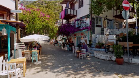 Exploring-the-beautiful-cobbled-streets-of-Kac,-Turkish-Mediterranean-resort