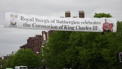 Close-up-of-a-banner-of-King-Charles-III-in-Rutherglen