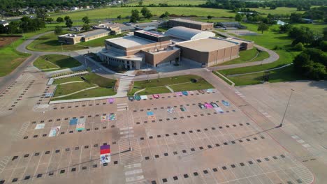 Aerial-footage-flying-over-Aubrey-High-School-in-Aubrey-Texas