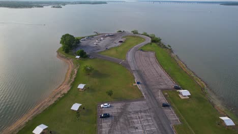 Editorial-Aerial-view-of-the-boat-ramp-in-Westlake-Park-in-Hickory-Creek-Texas-on-Lake-Lewisville
