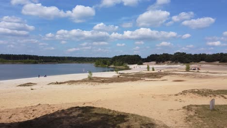 The-white-sand-lake-and-beach-of-the-Sahara-in-Lommel,-Belgium