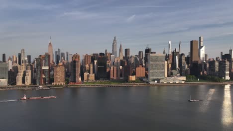 An-aerial-establishing-shot-of-Manhattan-east-side-in-New-York-City