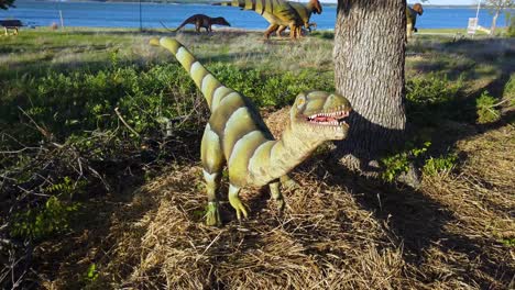 A-Coelophysis-Dinosaur-at-the-Prehistoric-Park-event-in-Meadowmere-Park-on-Lake-Grapevine-in-Grapevine,-Texas