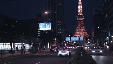 A-city-scape-view-with-traffic-movement-in-front-of-a-Sapporo-radio-tower-as-a-background