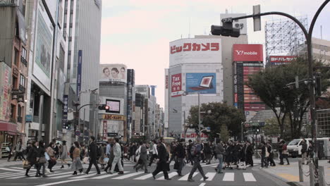 Weitwinkelaufnahme-Von-Menschen,-Die-Die-Straße-In-Der-Japanischen-Metropole-Tokio-überqueren