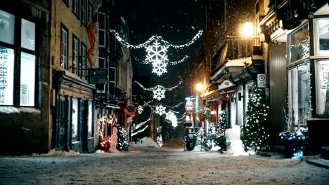 Nevando-En-La-Ciudad-De-Canadá,-Nieve-Nocturna-Nevando-Todo-El-Tiempo