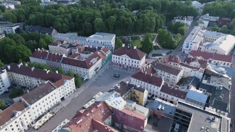 City-hall-of-Tartu,-Estonia.-Tilt-down-shot