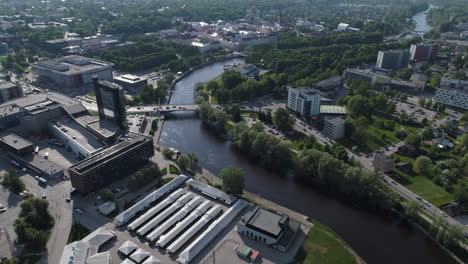 Tilt-reveal-shot-of-Tartu-from-high-above-city
