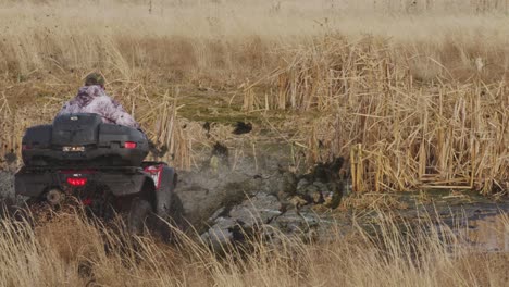 Rider-drives-ATV-through-swamp-at-high-speed