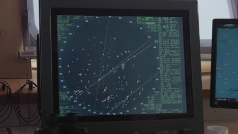 Monitor-Onboard-Ship-Showing-Maritime-Radar-Information,-Greenland