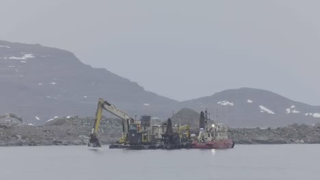 Floating-Dredging-Platform-On-Waterway-Near-Nuuk,-Greenland