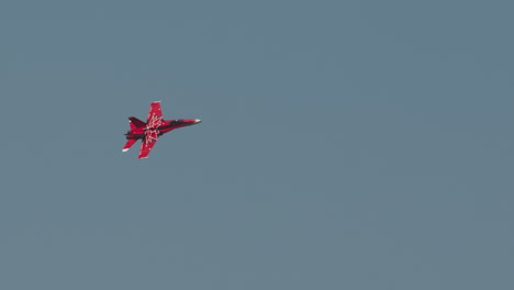 A-Royal-Canadian-Air-Force-CF-18-Hornet-flyby-showing-a-giant-maple-leaf-painted-on-the-back-of-the-jet