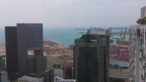 Draufsicht-über-Die-Innenstadt-Von-Singapur-In-Der-Nähe-Der-Uferpromenade-–-Weite-Statische-Aufnahme
