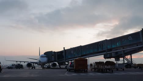 Zeitraffer-Des-Flughafenverkehrs-In-München-Und-Der-Vorbereitung-Des-Flugzeugs-Auf-Den-Start