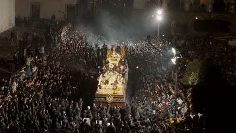 Religious-Float-And-Devotees-During-Easter-Sunday-Holy-Week-In-Antigua,-Guatemala