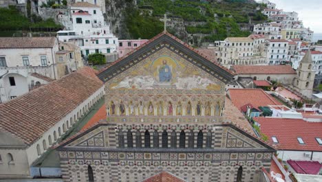 Aerial-View-Of-Roman-Catholic-Amalfi-Cathedral-With-Ornate-Mosaic-Painting-On-Wall