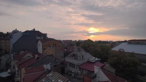 Old-town-of-Plovdiv-ascending-aerial-sunset-shot