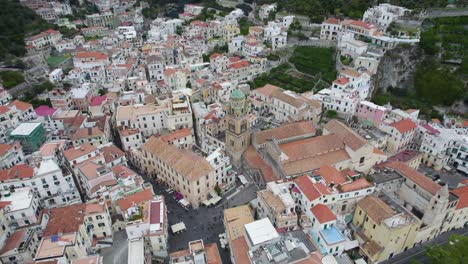 Aerial-Overhead-View-Of-Amalfi-Cathedral-And-The-Bell-Tower