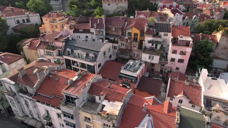 Aerial-drone-shot-of-Plovdiv-Old-Town,-Bulgaria