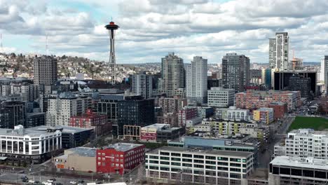 Aerial-View-Of-Seattle-Skyline-With-Famous-Space-Needle