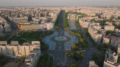 Unirii-Boulevard-And-Union-Square-Near-The-Dambovita-River-In-Bucharest,-Romania