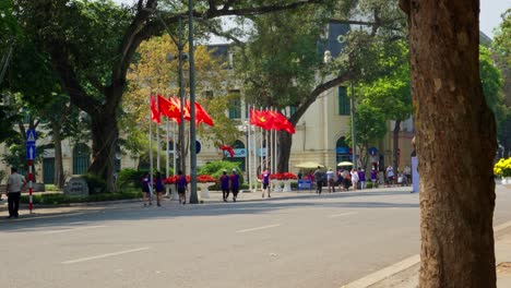 Vietnamese-flag-on-the-road-during-a-public-holiday