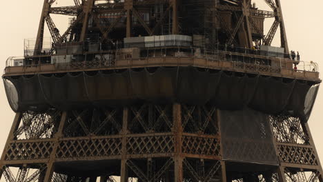 Closeup-Eiffel-Tower-in-Paris-France,-showing-details-of-the-steel-construction
