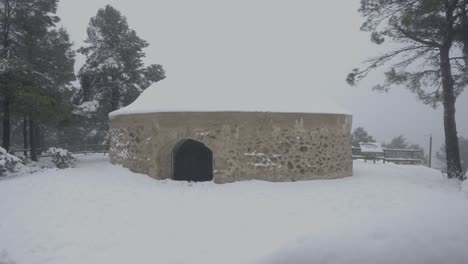 Snow-capped-Pou-de-Barber-in-Ibi,-Alicante,-Spain