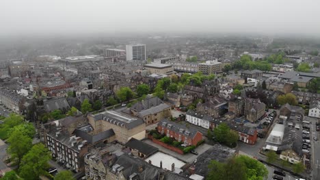 Drone-shot-flying-over-Harrogate-in-North-Yorkshire-on-a-foggy-morning