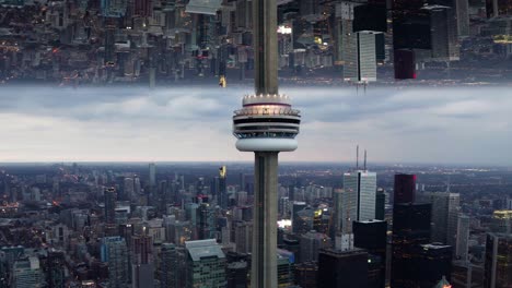 Efecto-Mundial-Repetido,-Torre-Cn-En-El-Fondo-Del-Horizonte-De-Toronto---Edición-Vfx