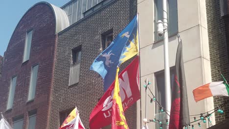 Verschiedene-Flaggen-Bei-Einer-Walisischen-Unabhängigkeitskundgebung-In-Swansea