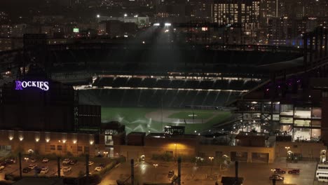 Rockies-MLB-stadium,-Coors-Field,-in-Denver,-Colorado-at-night