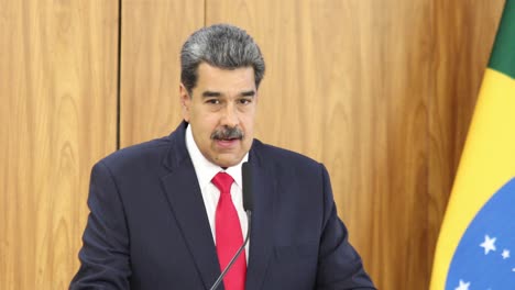 Nicolás-Maduro,-Der-Venezolanische-Präsident-Bei-Einer-Pressekonferenz-In-Brasilien