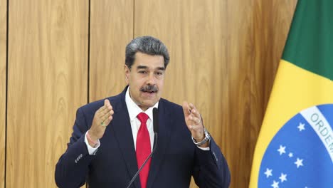 Pressekonferenz-Des-Venezolanischen-Präsidenten-Nicolás-Maduro-Moros-In-Brasilien