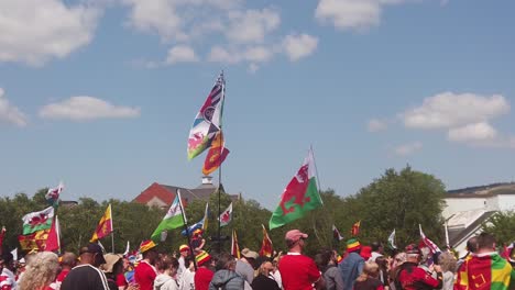 Slow-motion-of-a-large-range-of-flags-at-a-Welsh-Independence-rally