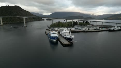 Two-Large-Fishing-Boats-docked-at-Port-in-Måløy,-Norway