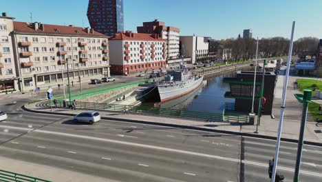 Das-Litauische-Kriegsschiff-Suduvis-Liegt-Im-Danes-Fluss-Vor-Anker-Und-Wird-In-Ein-Museum-Umgewandelt