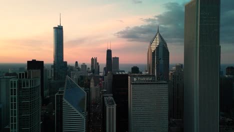 Aerial-cinematic-view-of-downtown-Chicago-and-Hancock-buildling